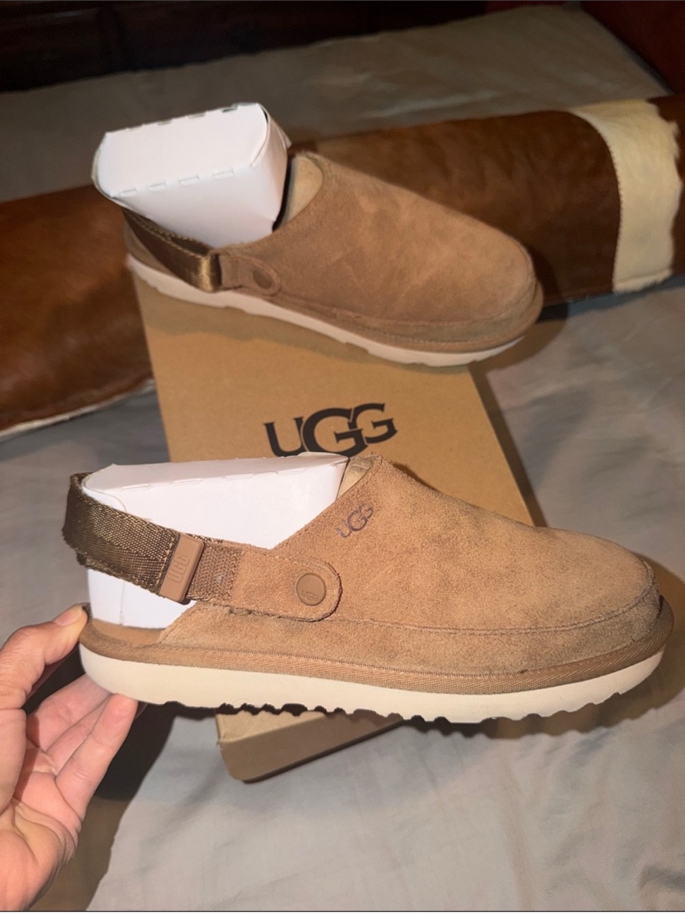 UGG Kids Chestnut Suede Slip-On Clog with Back Strap